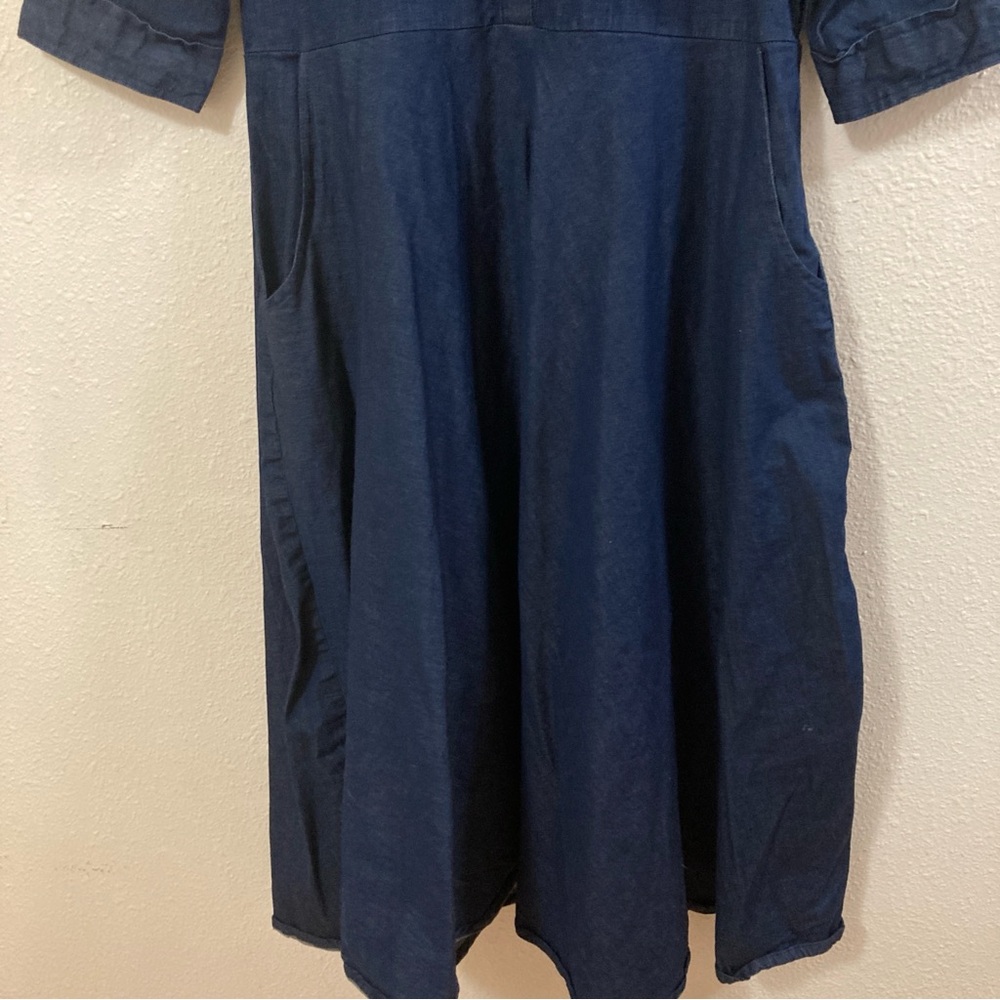 Blue Midi Polo Dress with Cuffed 3/4 Sleeves - Picture 6 of 13
